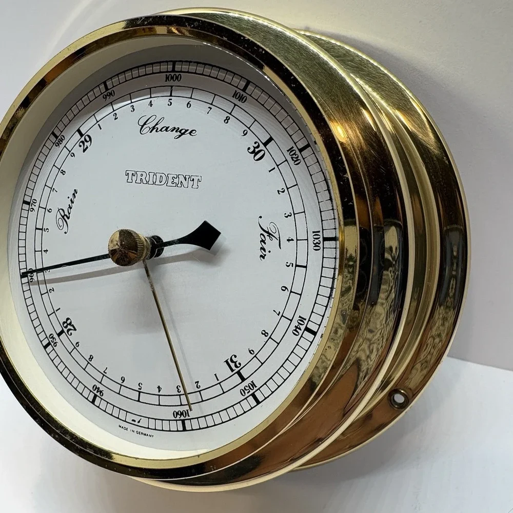 Vintage Weems & Plath Trident Marine Barometer Brass Germany Yacht Ship Boat